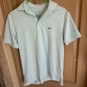 Men’s Striped Aqua/White Vineyard Vines Polo